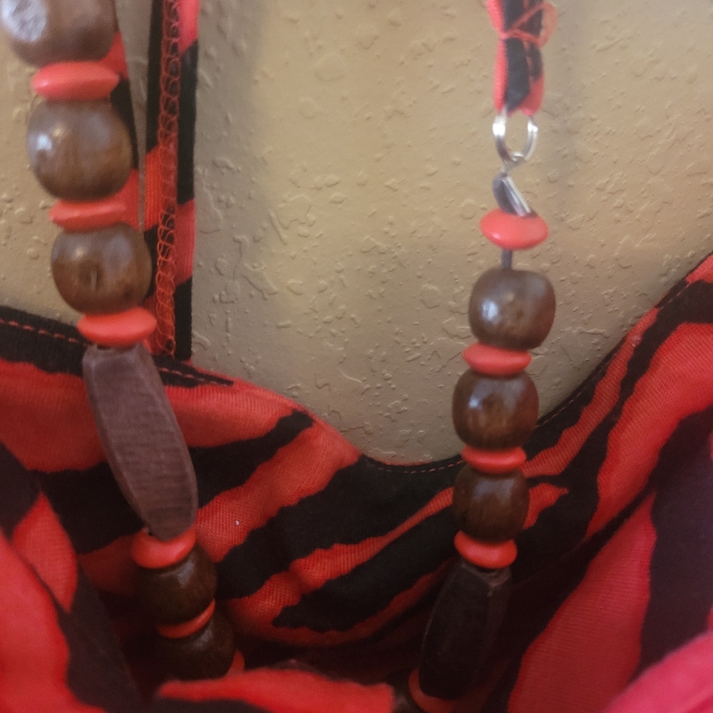 No boundaries Red & black zebra print halter dress. Brown & red beading. - Picture 5 of 9